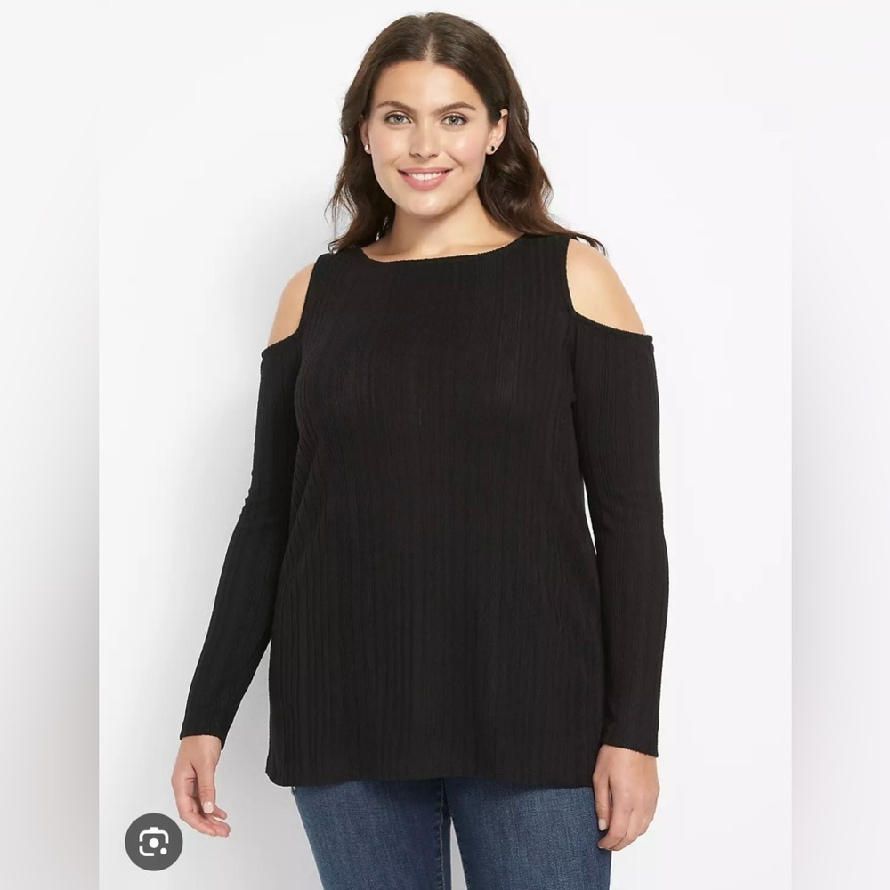 Lane Bryant | Ribbed Cold Shoulder Sweater in Black | size 18/20